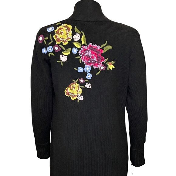 Soft Surroundings Black Oversized Floral Embroidered Longline Duster Cardigan XS - Picture 6 of 15